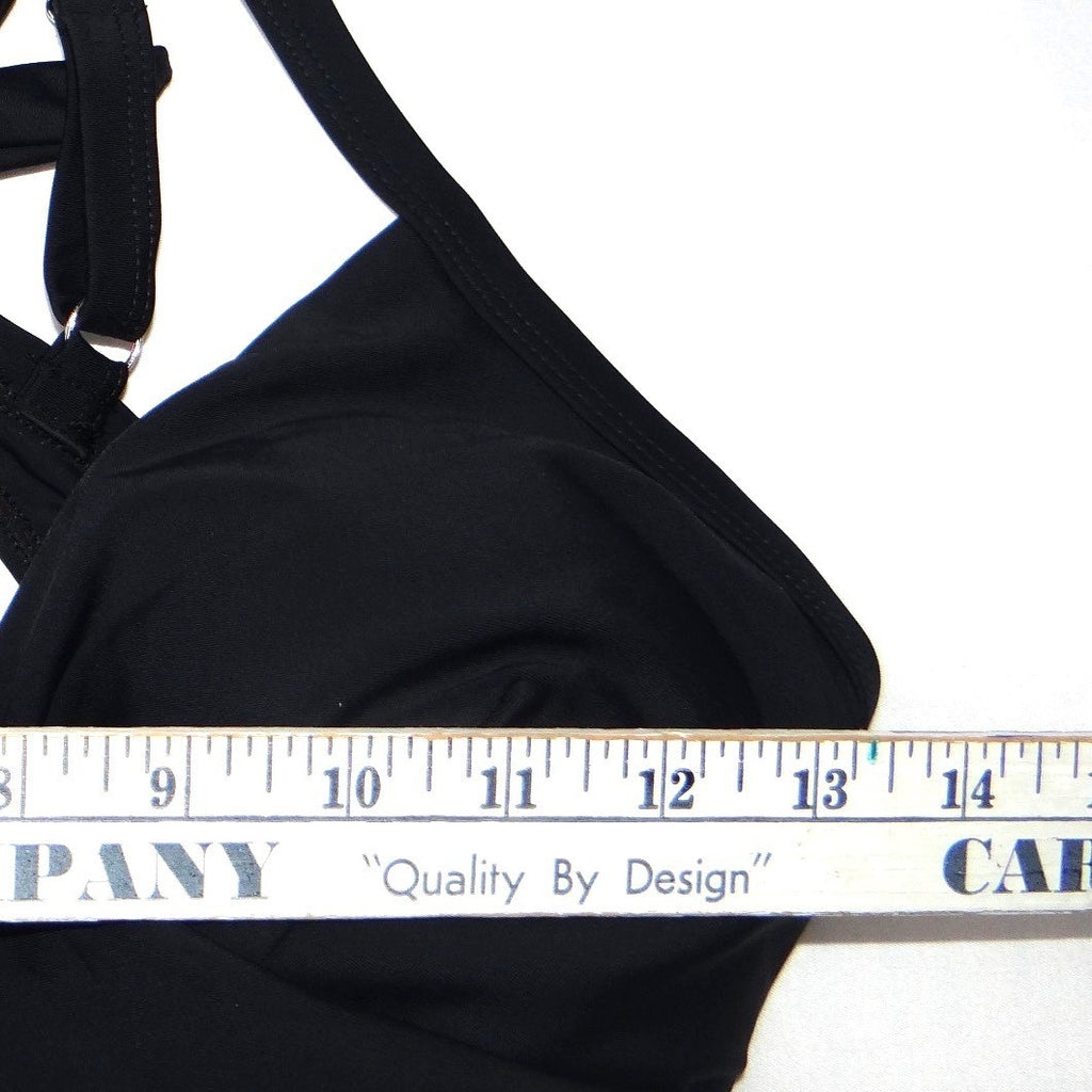 Black Wrap Front Halter Tankini Swim Top Size Medium Padded Classic Solid