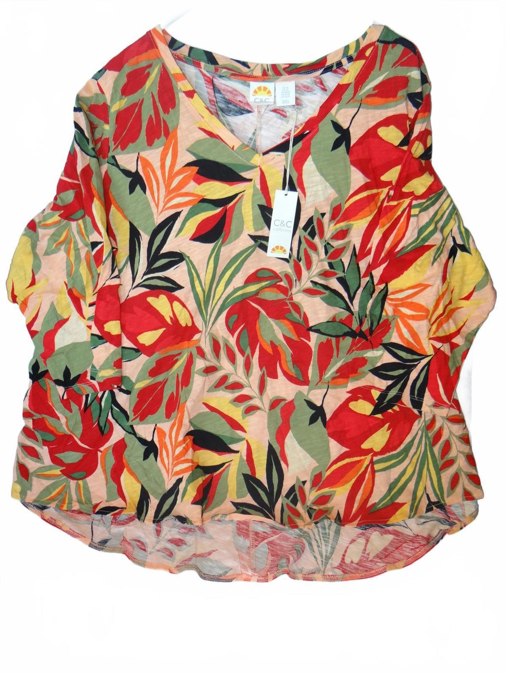 C&C California Women's Floral Print V-Neck Blouse, Size 3X NWT