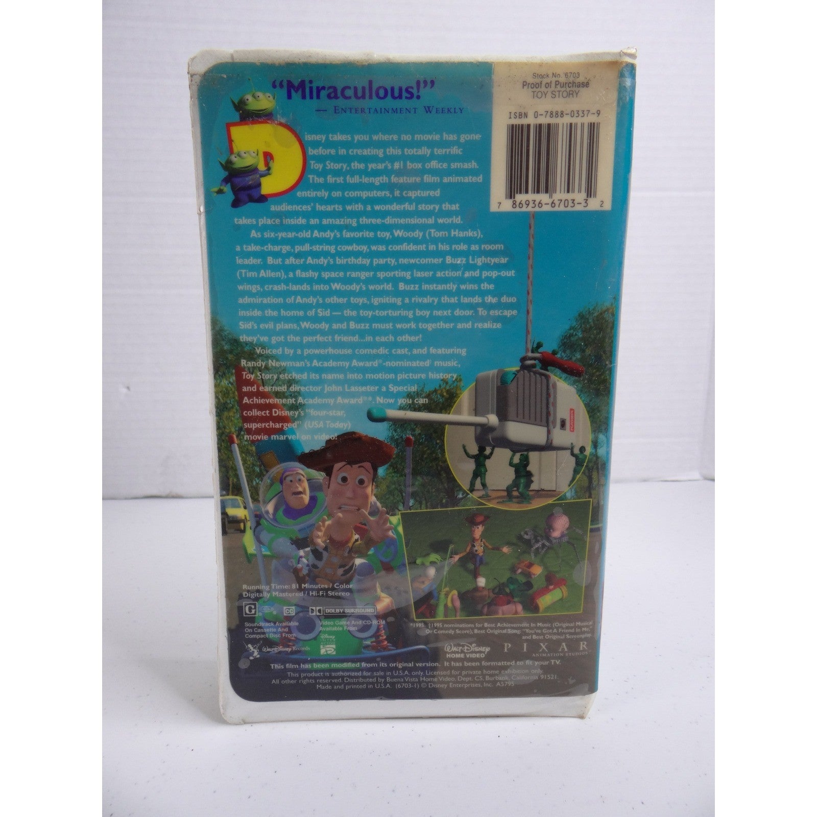 Disney Pixar Toy Story VHS 1996 Clamshell Case Stock No 6703 Tom Hanks Tim Allen