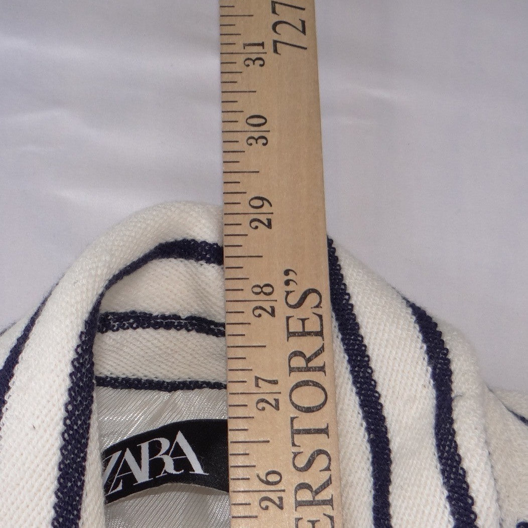 NWT-Zara Womens Navy White Striped Double Breasted Blazer Gold Buttons