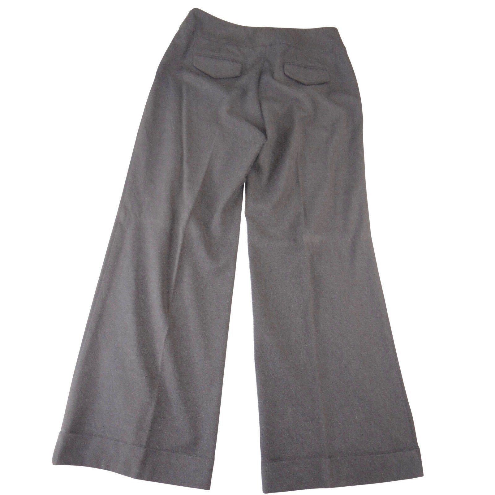 Bandolino Womens Wide Leg Cuffed Dress Pants Dark Gray Wool Blend Stretch Sz 10