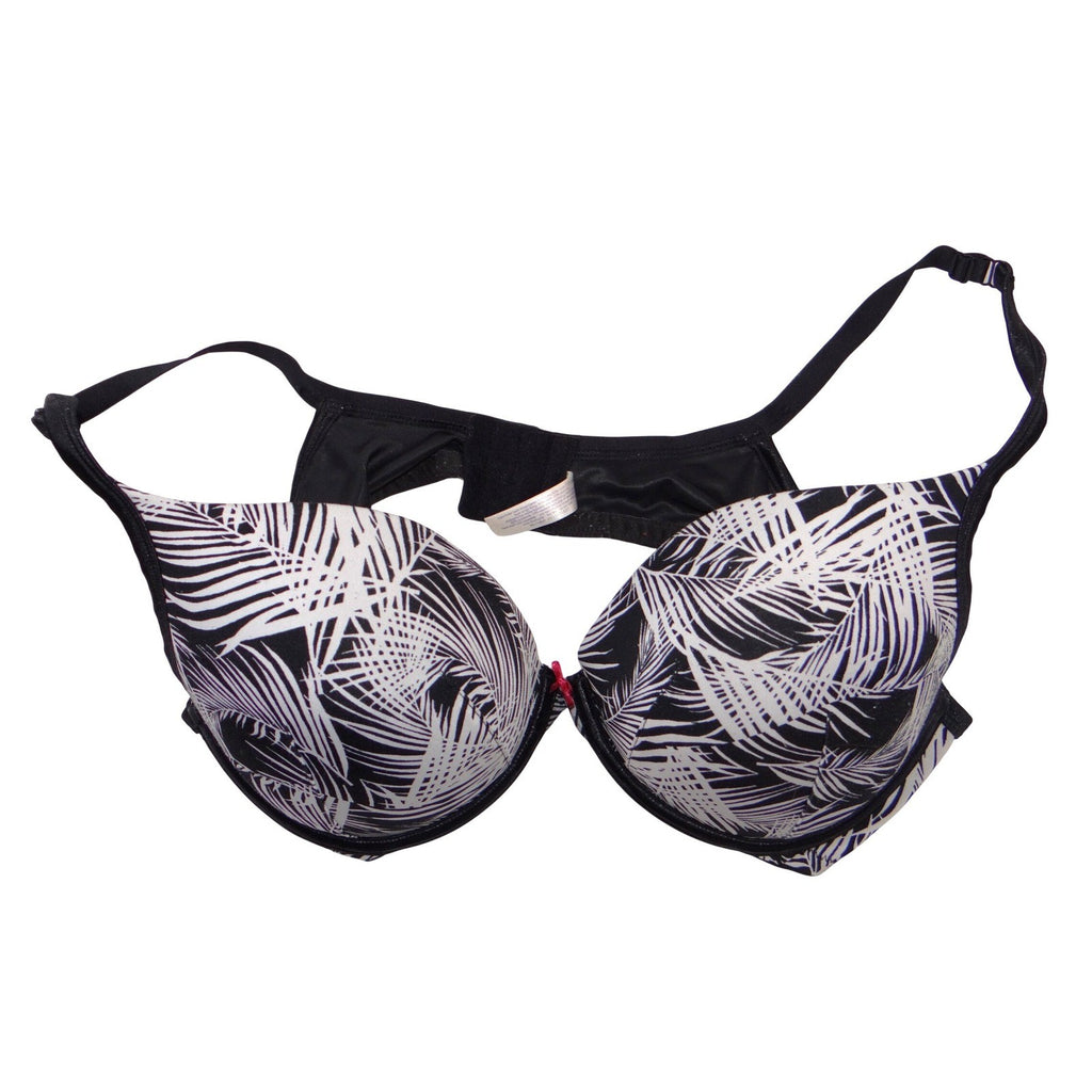 Cacique Black White Tropical Palm Leaf Print Underwire Plunge Bra 44B