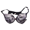 Cacique Black White Tropical Palm Leaf Print Underwire Plunge Bra 44B