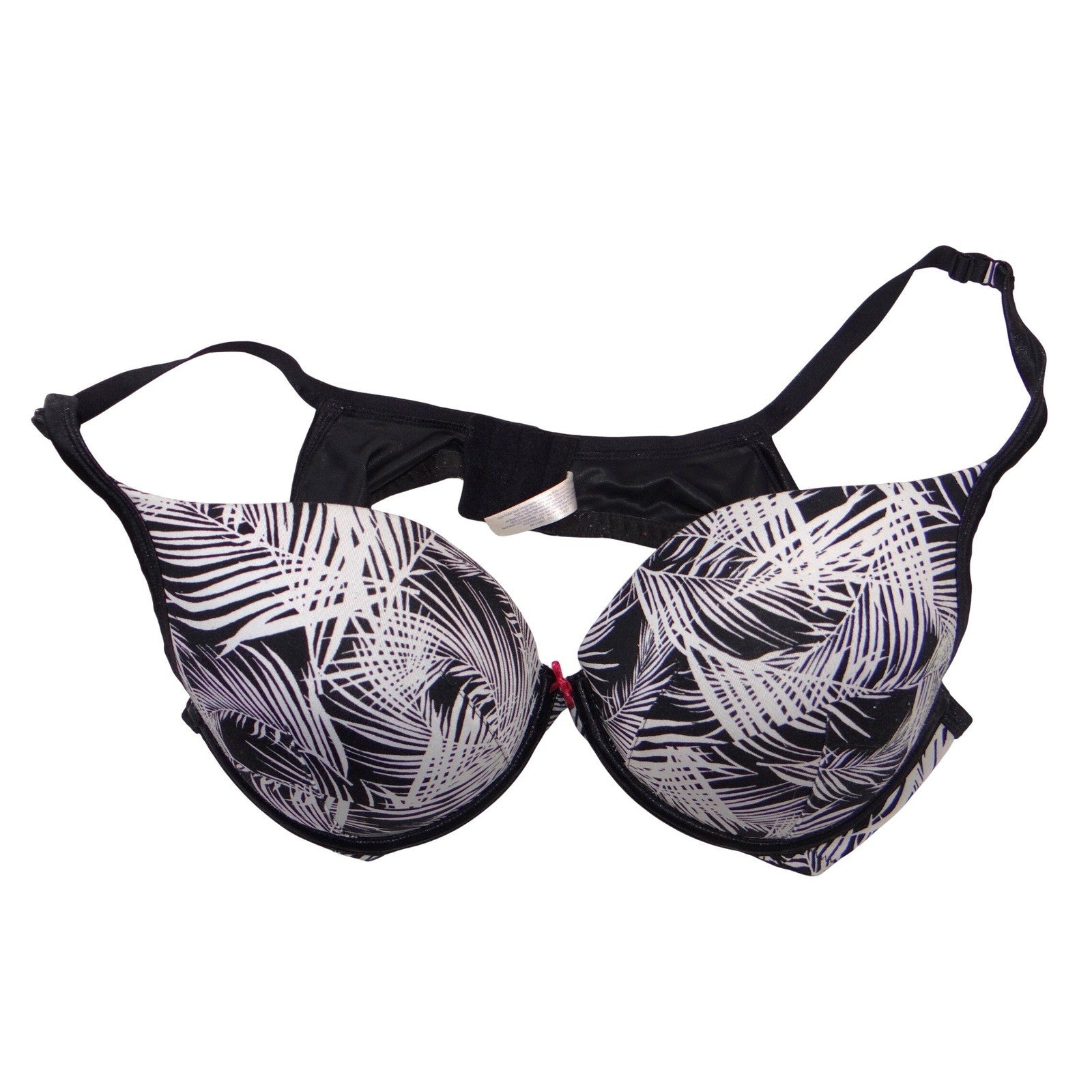 Cacique Black White Tropical Palm Leaf Print Underwire Plunge Bra 44B
