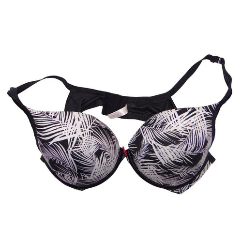 Cacique Black White Tropical Palm Leaf Print Underwire Plunge Bra 44B