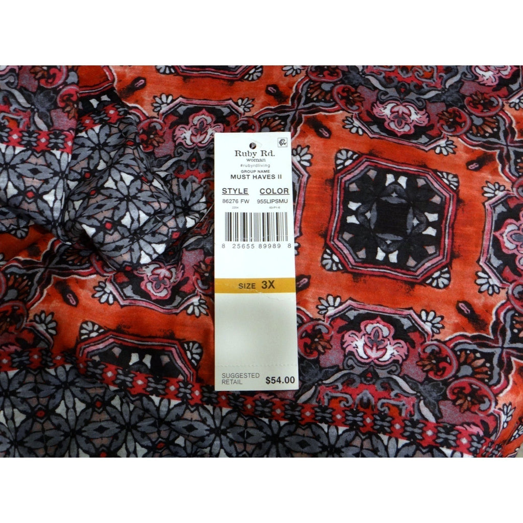 Ruby Rd Woman Orange Mandala Print Embellished Tunic Top 3X