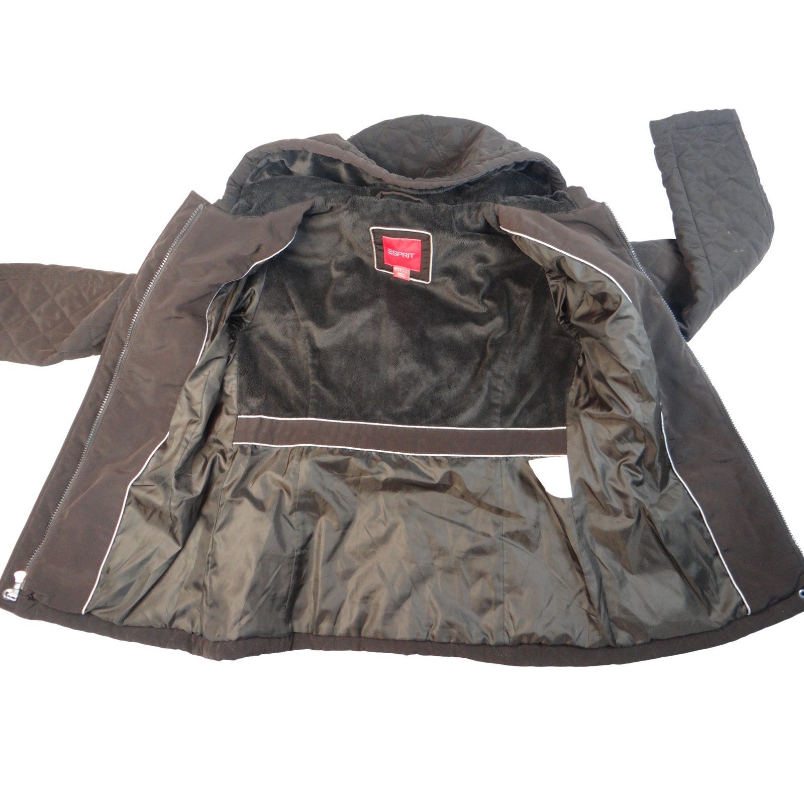 Esprit Quilted Hooded Toggle Jacket Brown Women's Size Medium Cozy Warm Winter