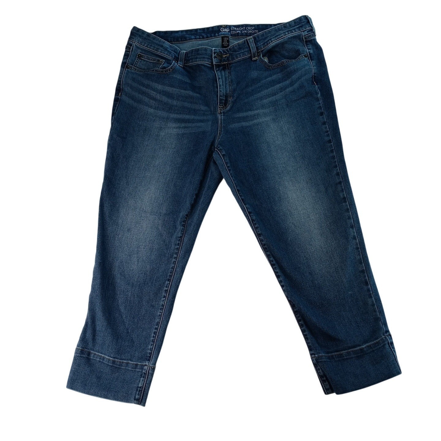 Gap Straight Crop Jeans Medi Wash Denim Cuffed Pants Women's Size 16 33