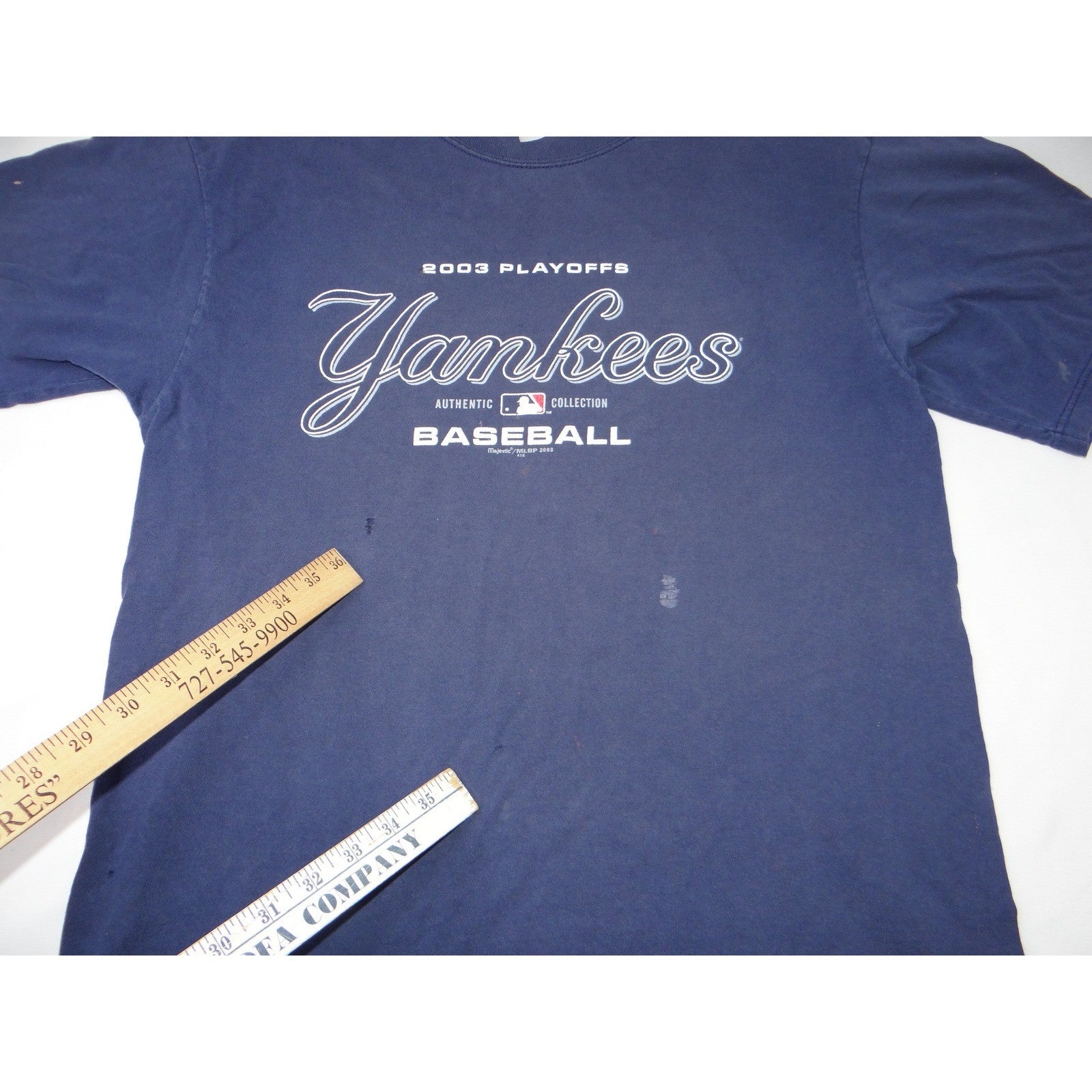 Majestic MLB 2003 Playoffs New York Yankees Baseball TShirt Mens Read Distressed