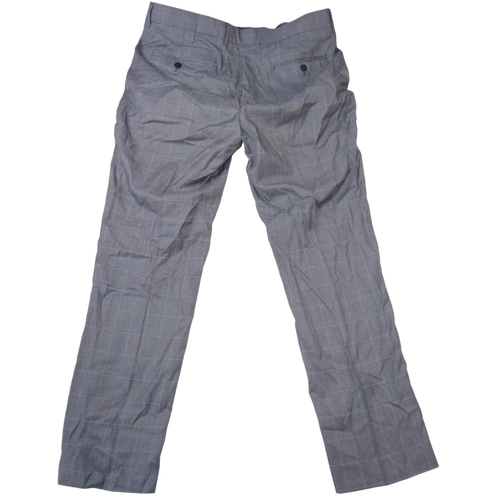 Mens Grey Windowpane Plaid Dress Pants Flat Front Trousers Size 38 S6037