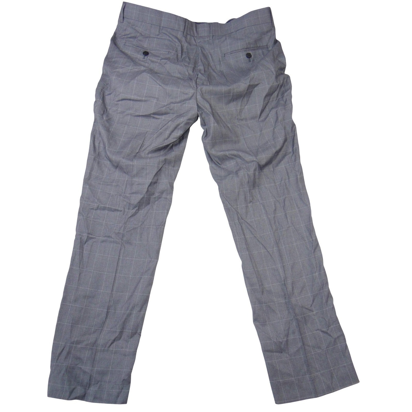 Mens Grey Windowpane Plaid Dress Pants Flat Front Trousers Size 38 S6037