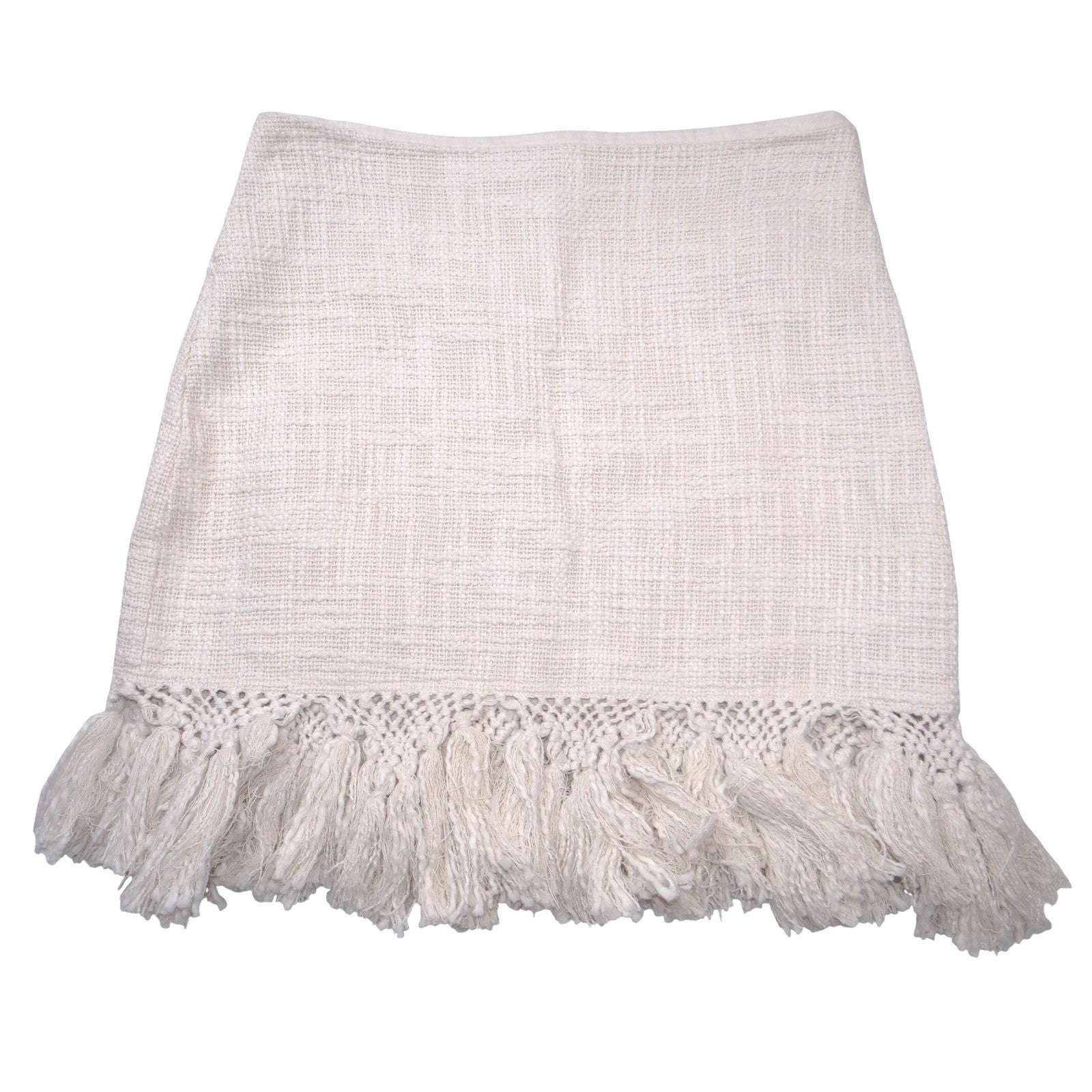 Mes Demoiselles Paris Cream Textured Fringe Tassel Mini Skirt Size 38 Boho Mini