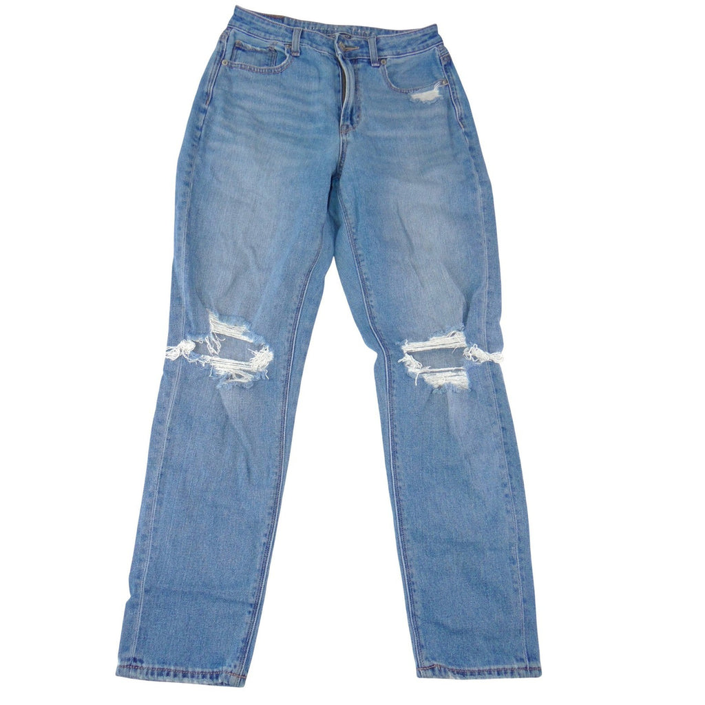 American Eagle Mom Jean Light Wash Distressed Ripped High Rise Denim