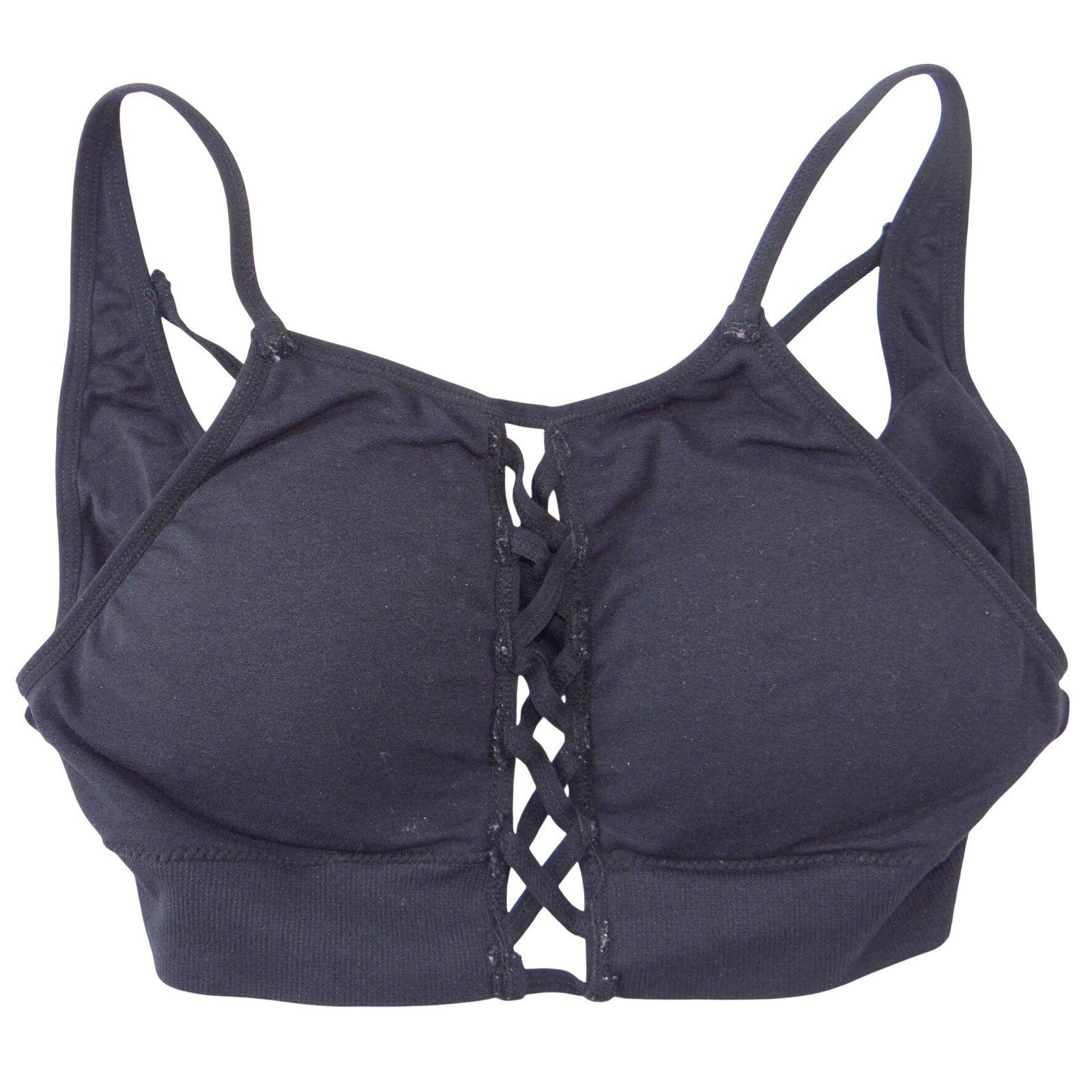 Black Lace Up Front Sports Bra Removable Pads Sleeveless Activewear