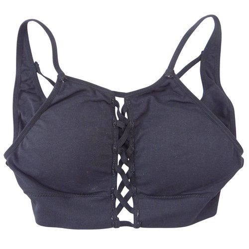 Black Lace Up Front Sports Bra Removable Pads Sleeveless Activewear
