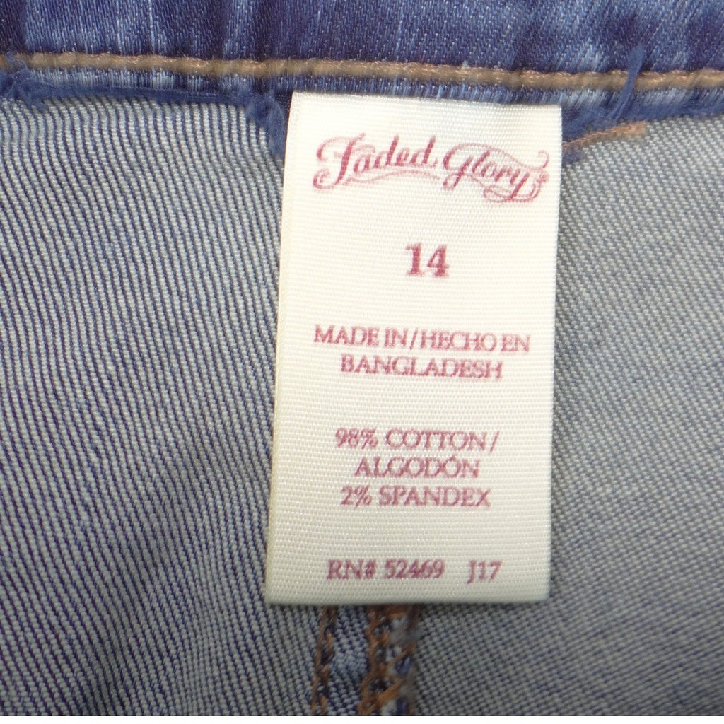 Faded Glory Womens Denim Mini Skirt Medium Wash Blue Size 14 Stretch Casual