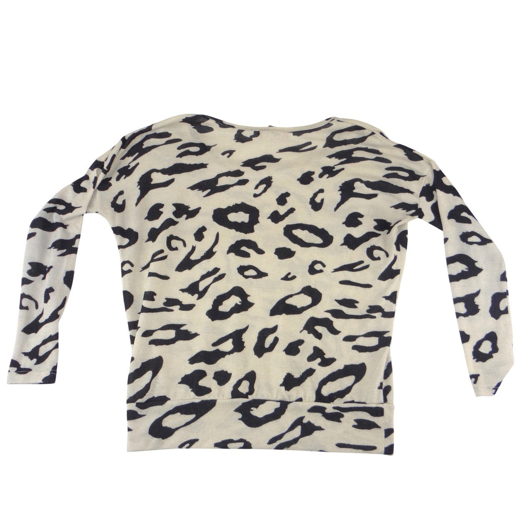 Say What? Womens Tan Black Leopard Animal Print Scoop Neck Knit Sweater