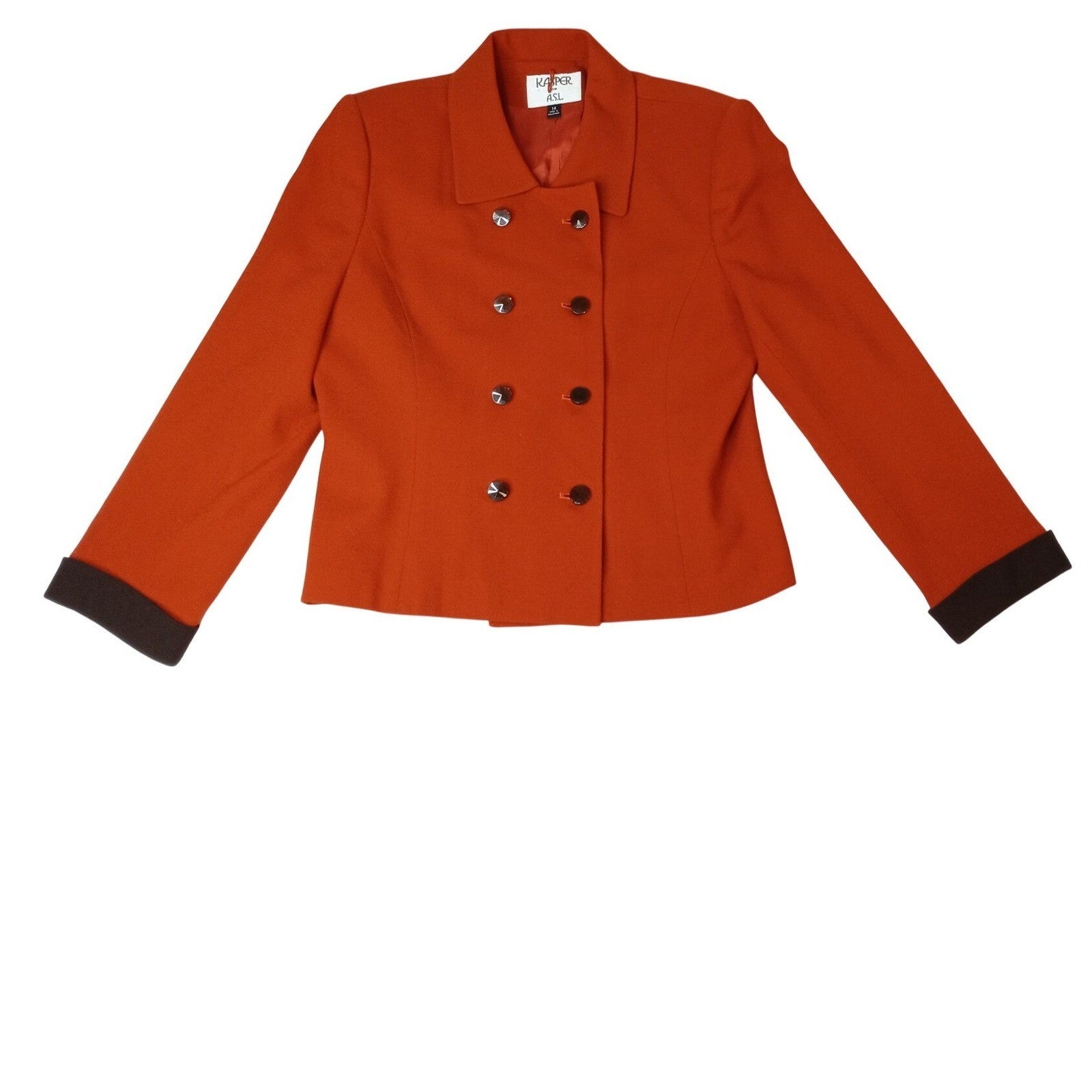 Vintage Kasper ASL Women's Double Breasted Blazer Orange Wool Size 14