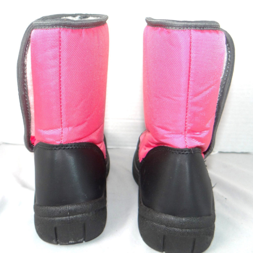 Girls Pink Snow Boots Snowflake Insulated Winter Faux Fur Lined Size 2