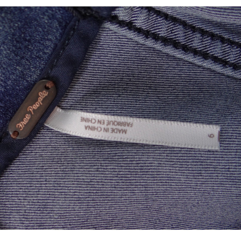 Free People Womens Denim Mini Skirt Medium Wash Blue Seamed A-Line Size 6