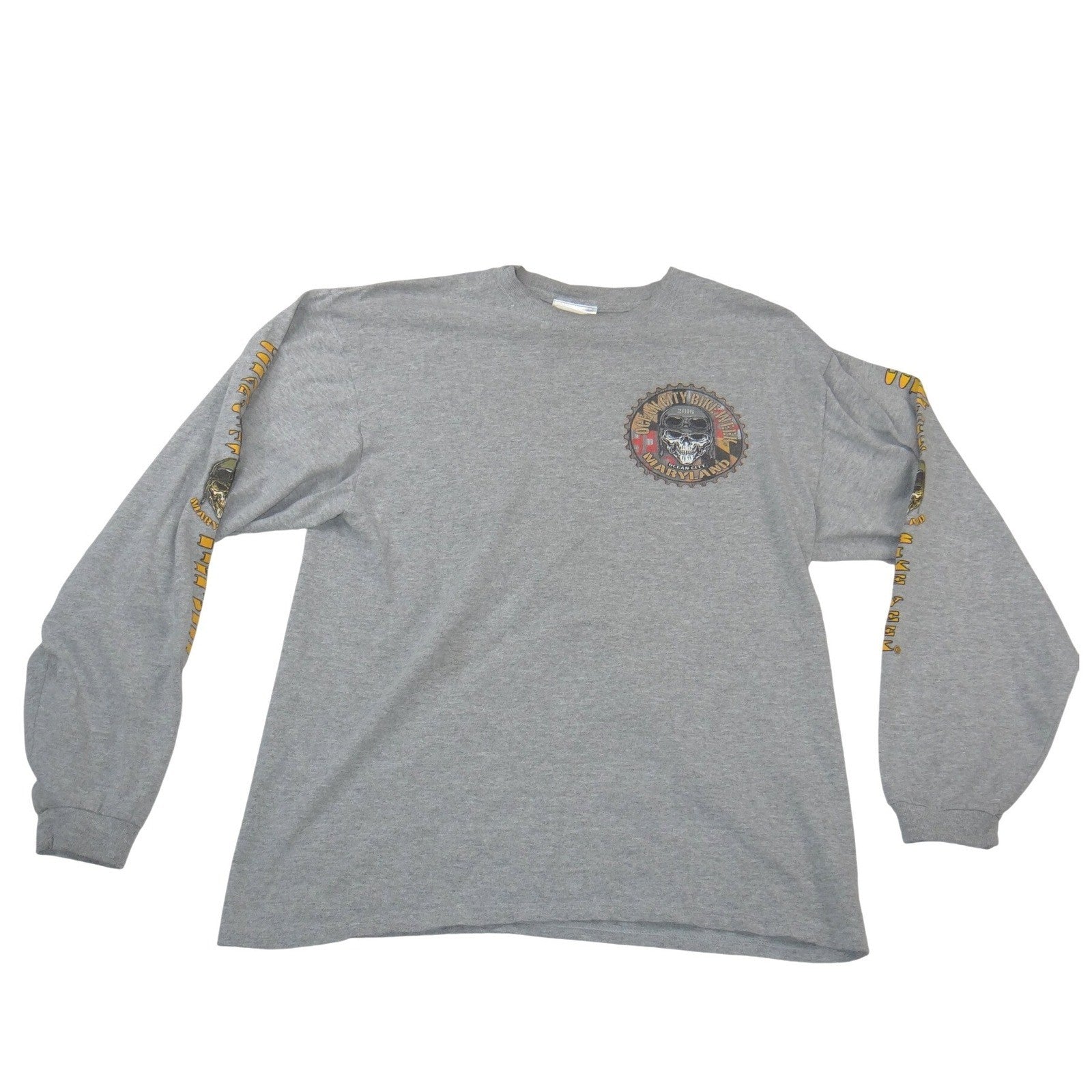 Bike Week 2016 Chase Authentics Mens Ocean City  Long Sleeve Gray Skull Shirt M