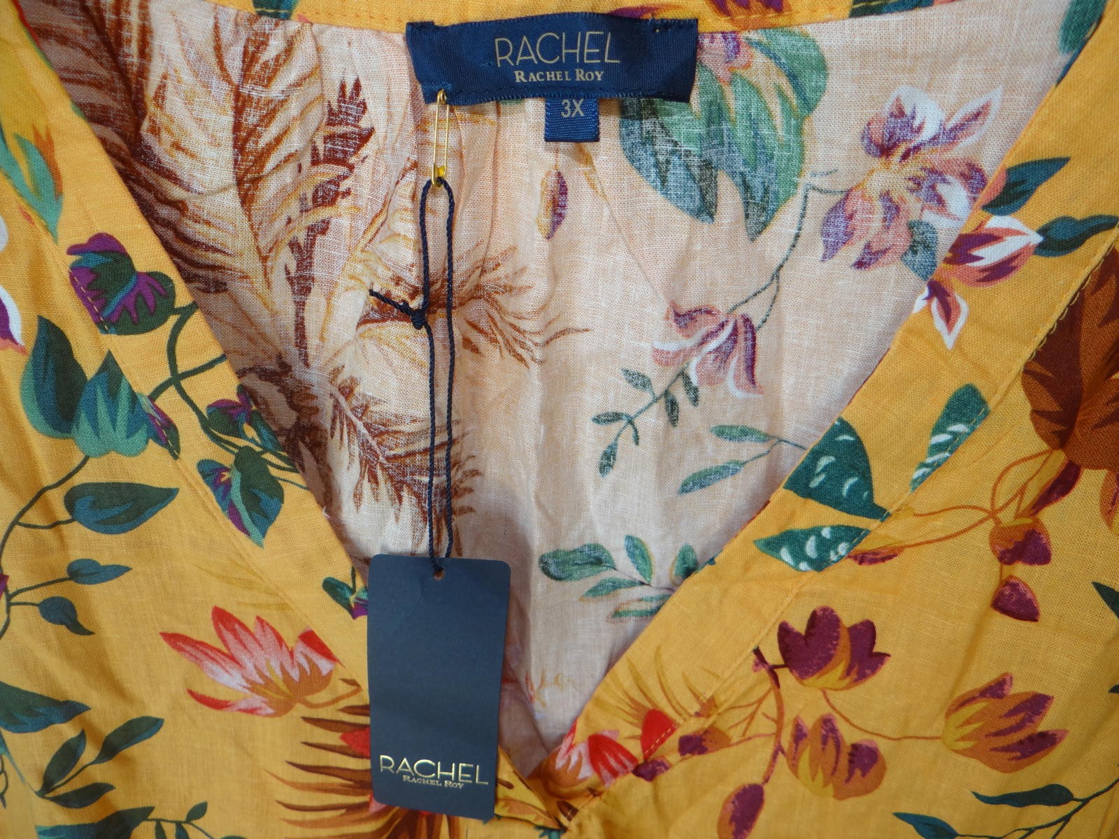 Rachel Roy Women's Yellow Floral Print Blouse Size 3X NWT