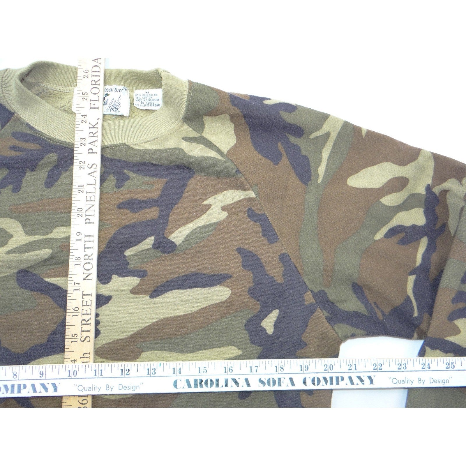 Vintage Duck Bay Camouflage Raglan Crewneck Sweatshirt Mens Medium Green Brown