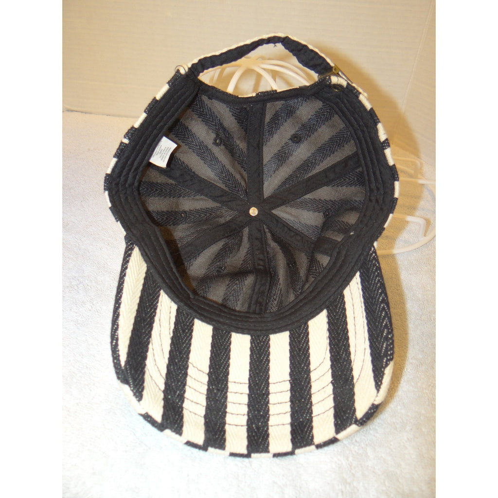 Black and Cream Vertical Striped Denim Baseball Cap Adjustable Strapback Hat