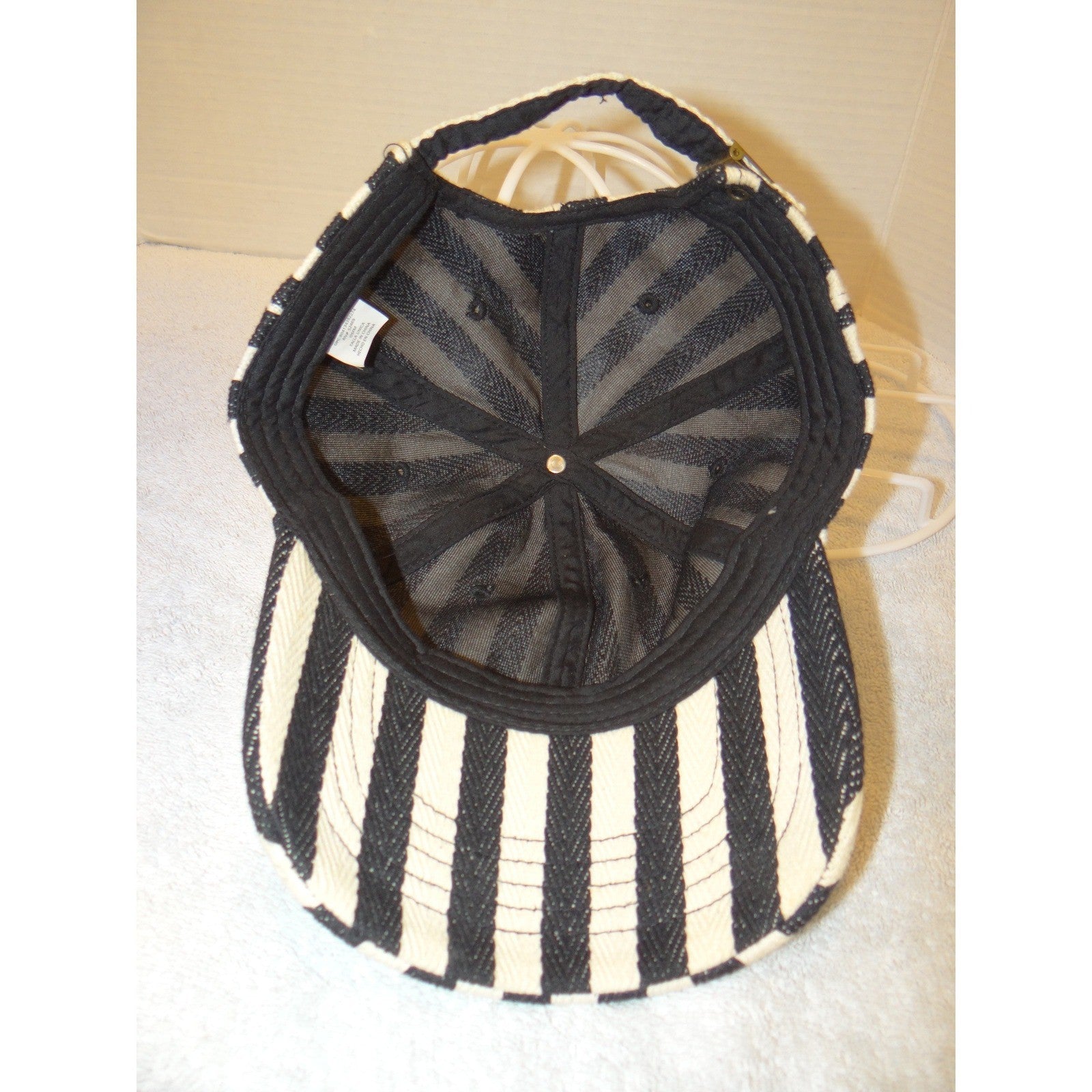 Black and Cream Vertical Striped Denim Baseball Cap Adjustable Strapback Hat