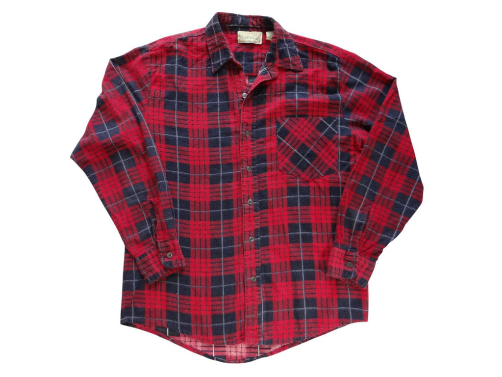 Men's Red and Navy Plaid Flannel Casual Shirt
