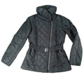 NWT Vintage Black Quilted Belted Puffer Jacket Stand Collar Full Zip Women's M