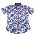 Monument Mens Large Floral Short Sleeve Button Down Shirt Blue Pink White