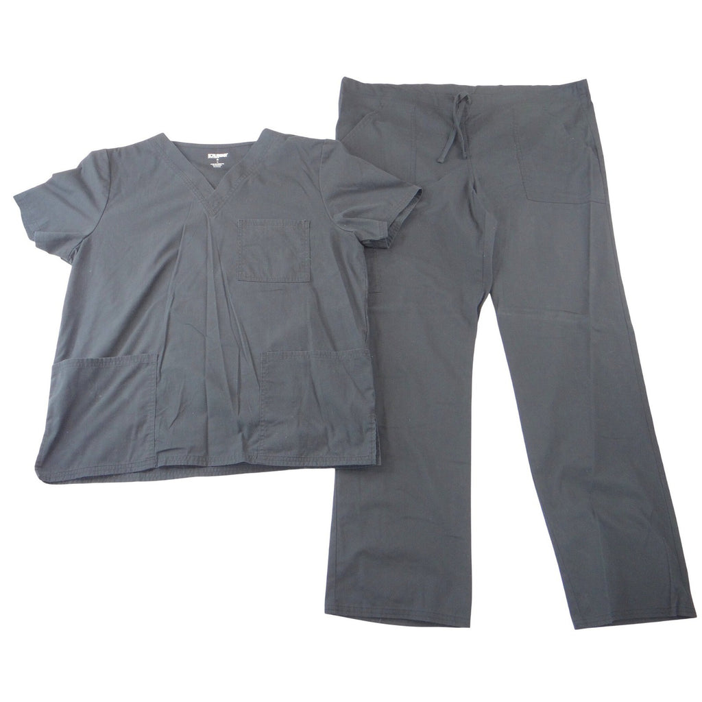 Scrubstar Womens Black Medical Scrub Set V-Neck Top Cargo Pants WM00B068 Size M