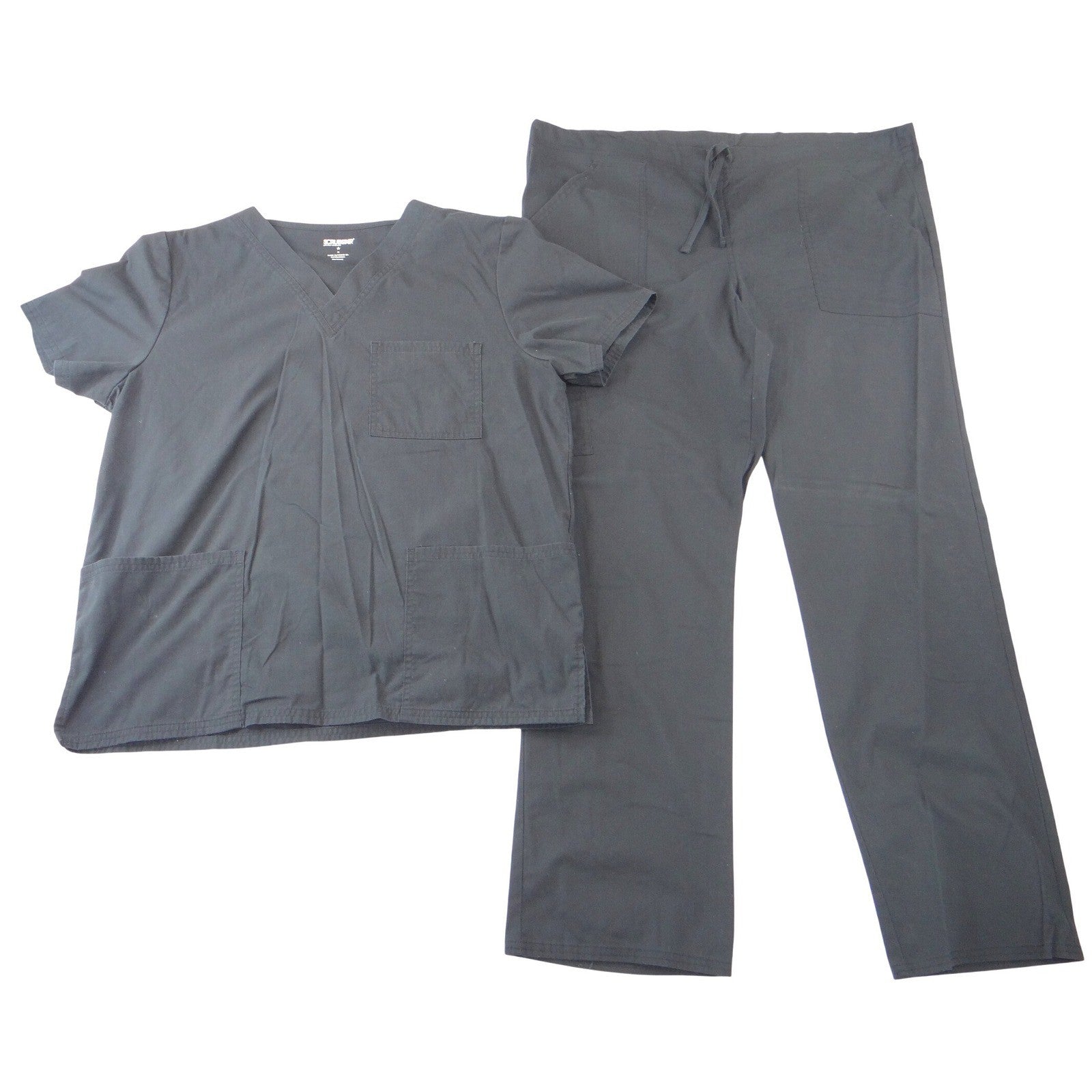 Scrubstar Womens Black Medical Scrub Set V-Neck Top Cargo Pants WM00B068 Size M