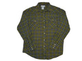 Men's Olive Green Plaid Casual Shirt with Snap Buttons