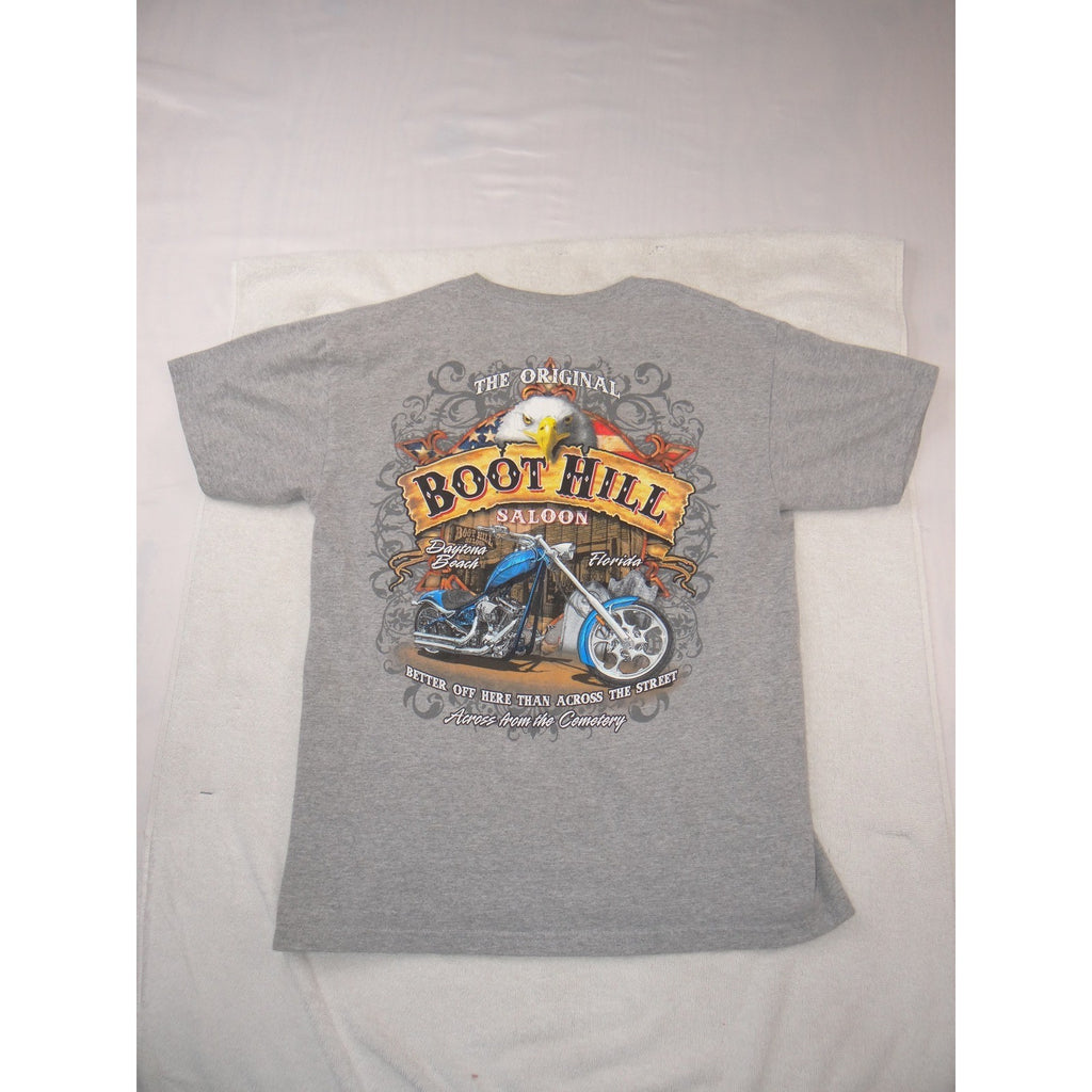 Vintage Boot Hill Saloon Daytona Beach Florida Pocket T-Shirt Mens Medium Gray