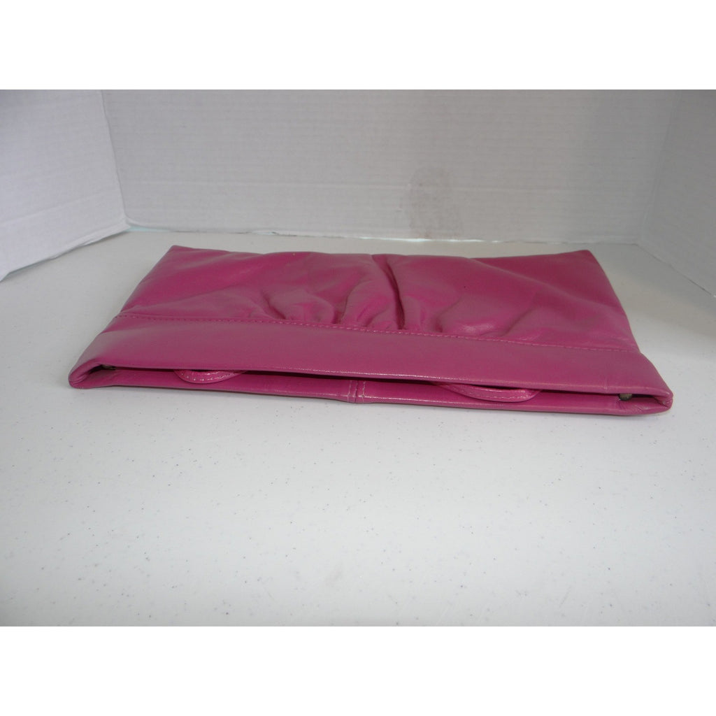 Vintage Magenta Pink Leather Gathered Clutch Bag with Hideaway Strap Retro 2746