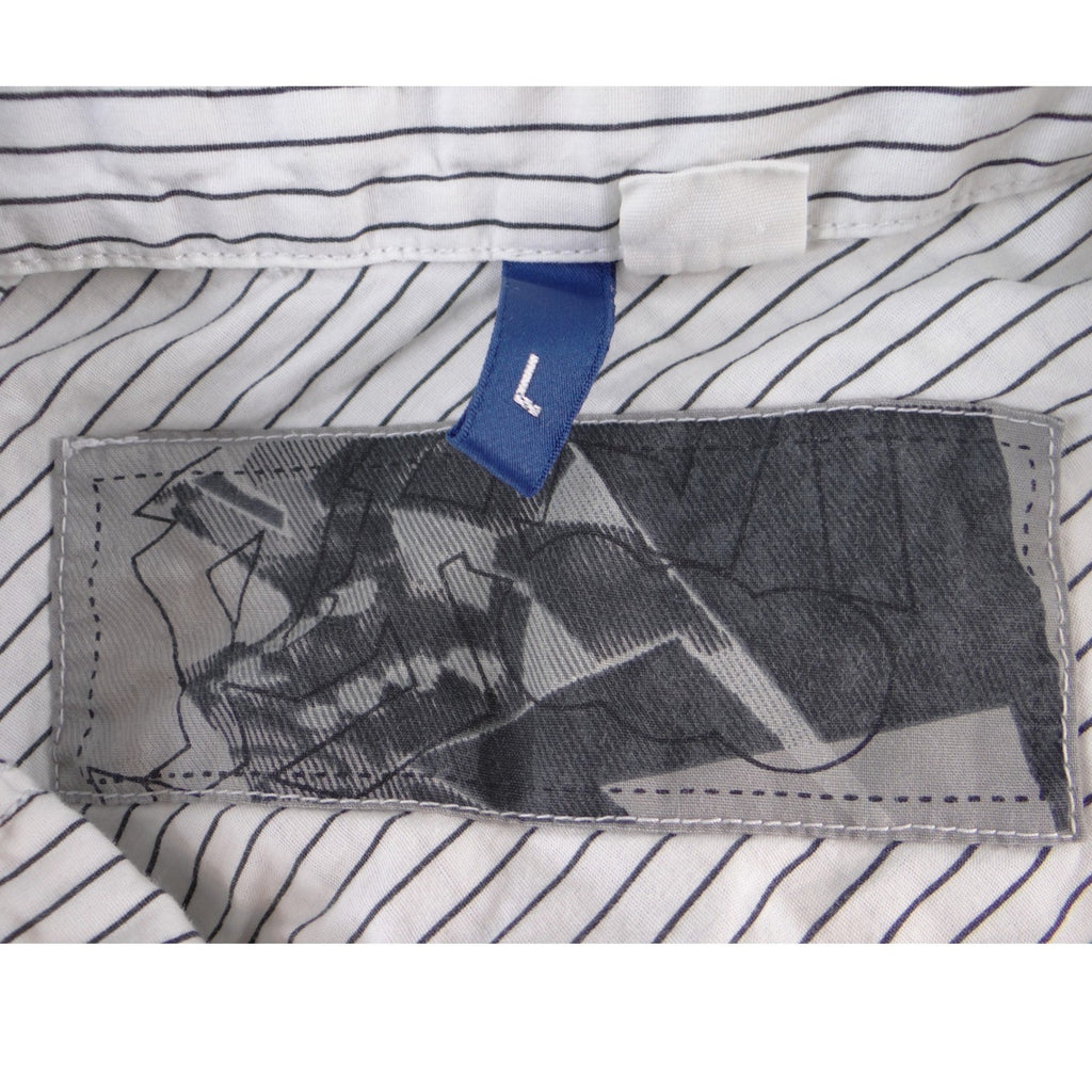 H&M &denim Mens White Blue Pinstripe Long Sleeve Button Down Shirt Large
