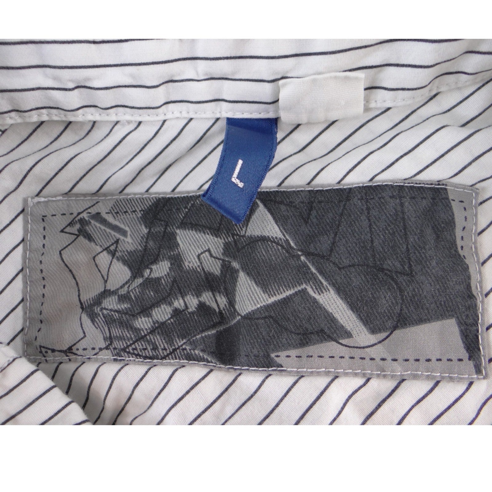 H&M &denim Mens White Blue Pinstripe Long Sleeve Button Down Shirt Large