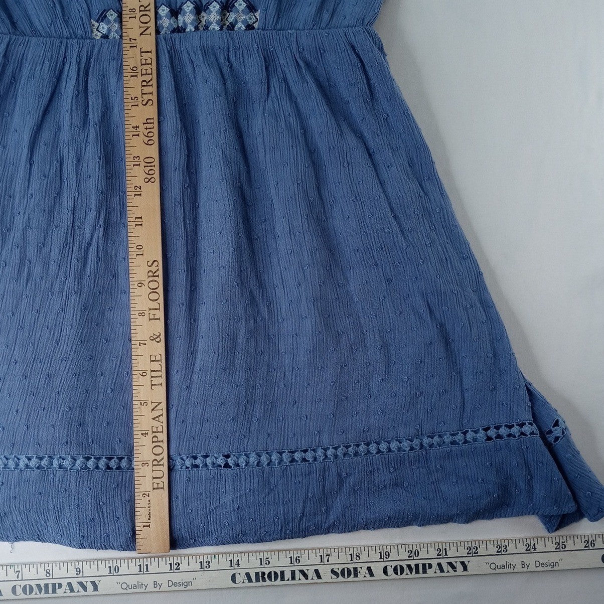 Lucky Brand Blue Textured Embroidered Tassel Tie Neck Dress - Youth Size XL