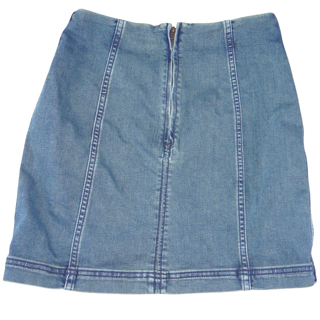 Free People Womens Denim Mini Skirt Medium Wash Blue Seamed A-Line Size 6
