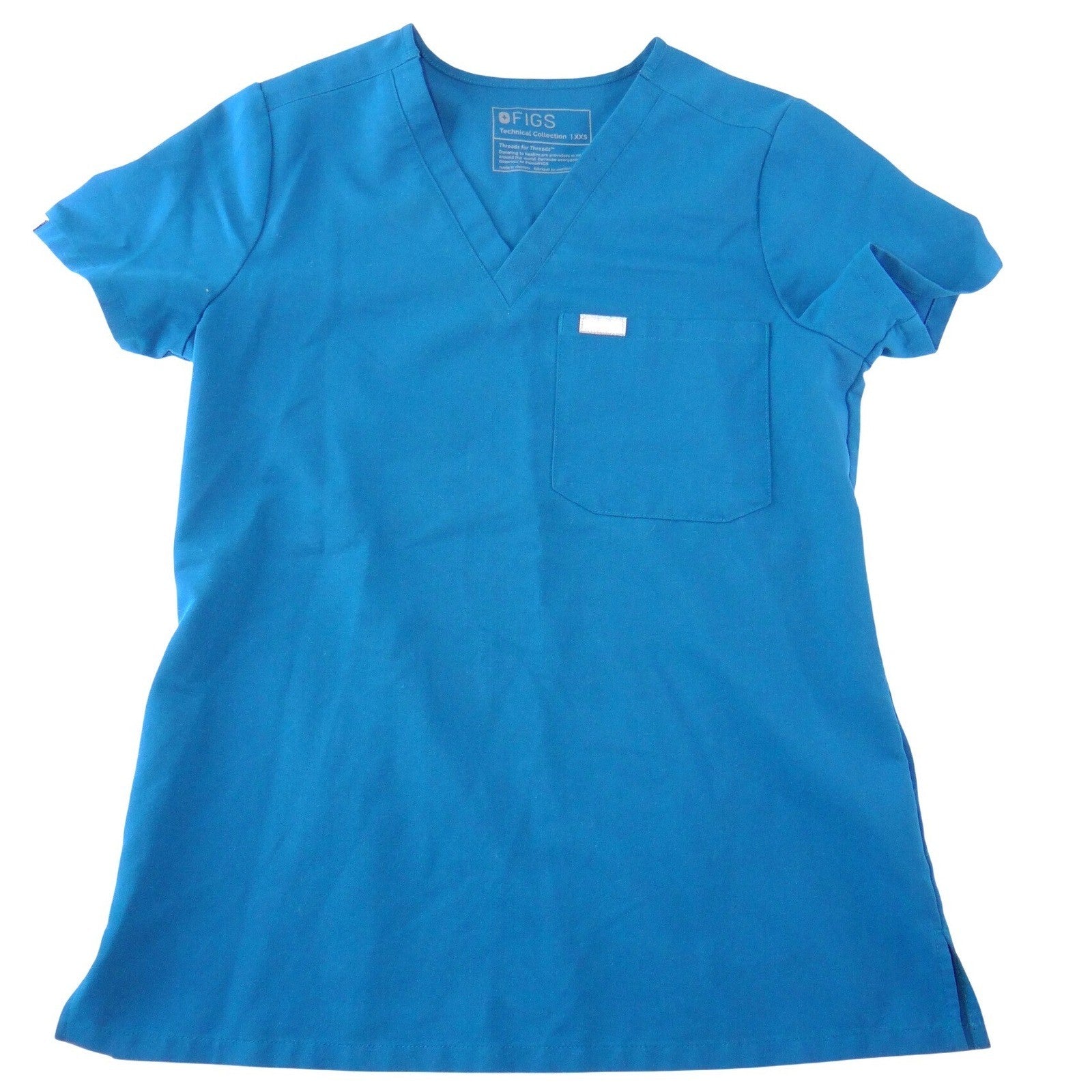 FIGS Technical Collection Womens XXS V-Neck Scrub Top Teal Blue Short Sleeve