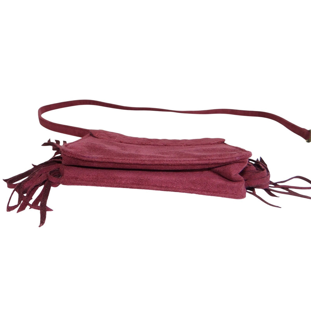 Art Class Burgundy Quilted Faux Suede Fringe Crossbody Bag Turn Lock