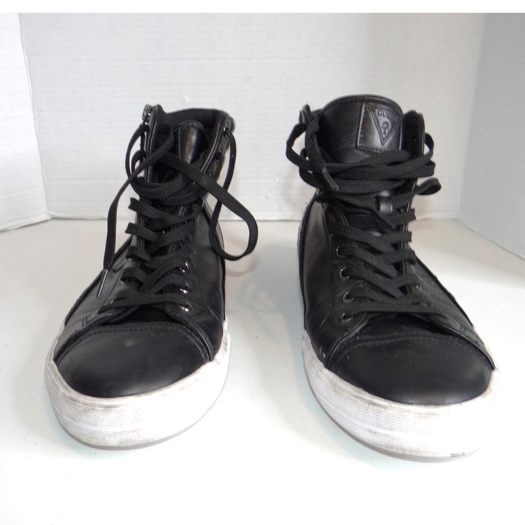 Guess Mens GMPERKIN2-R Black High Top Side Zip Sneakers Size 12 Black White