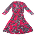 Adrienne Vittadini Red Black Floral Smocked Waist Midi Dress Long Sleeve Small