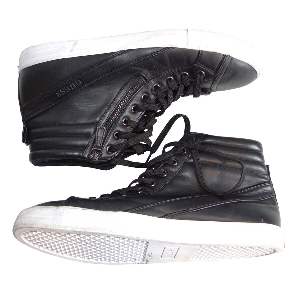 Guess Mens GMPERKIN2-R Black High Top Side Zip Sneakers Size 12 Black White