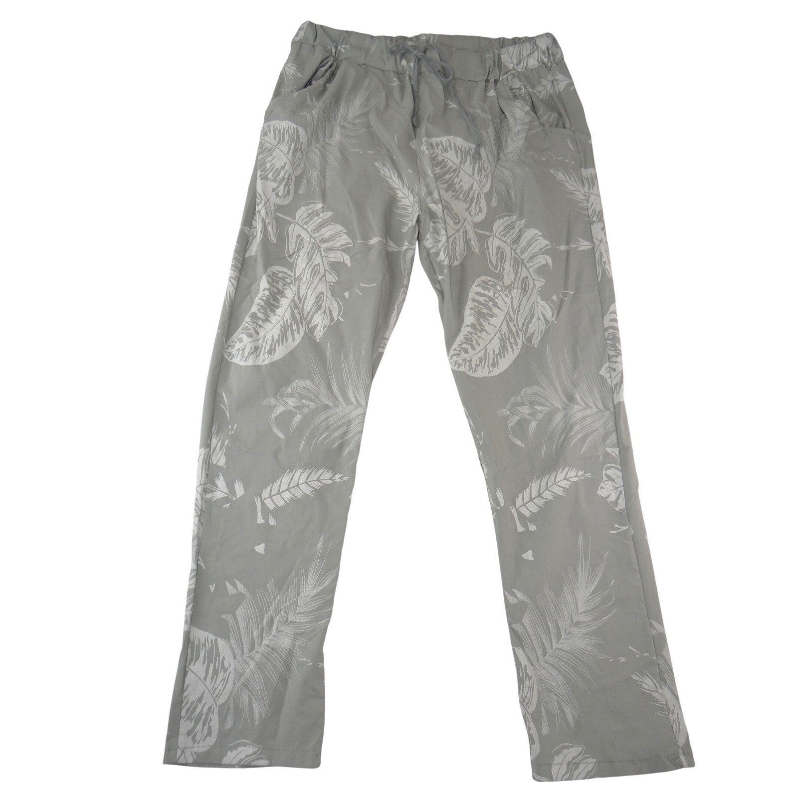 Made In Italy Tropical Leaf Print Pants Sage Green Viscose Blend Large