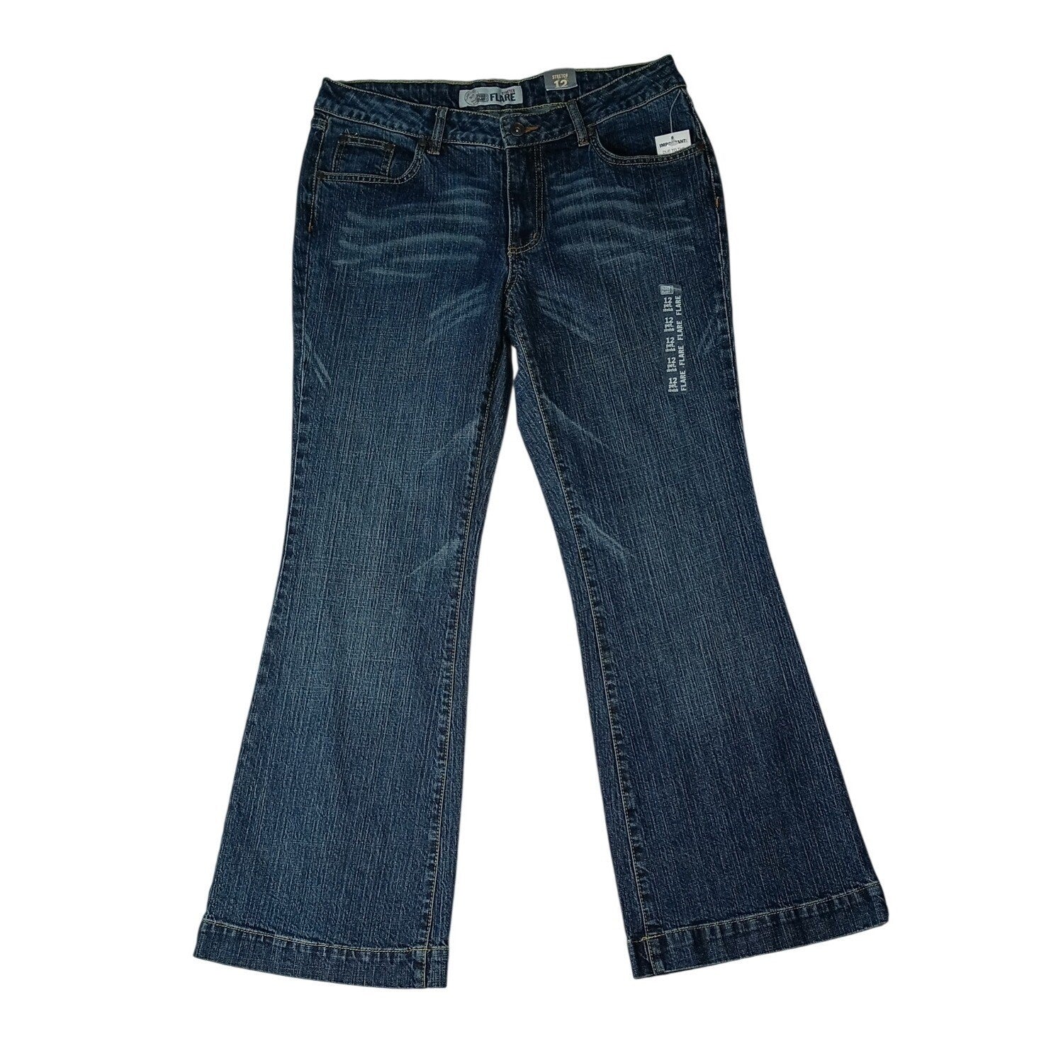 Y2K Vintage NWT Faded Glory Flare Jeans Petite Size 12 Blue Denim Stretch Pants