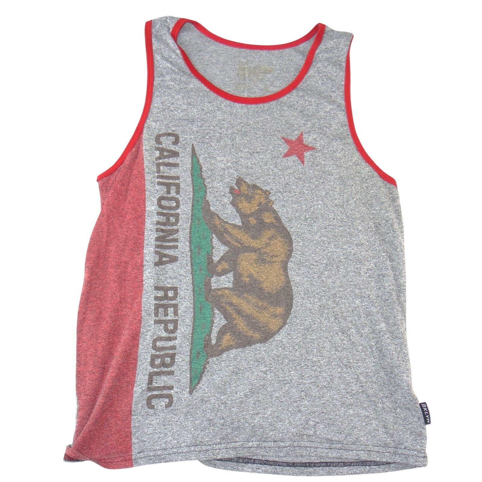 California Republic Mens Graphic Tank Top Grey Red Bear Ringer Shirt Large