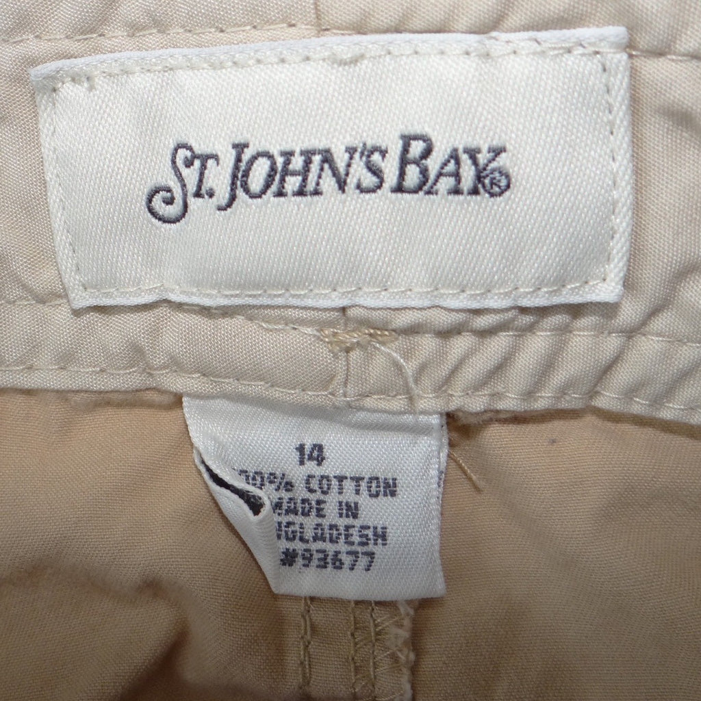 St Johns Bay Womens Khaki Chino Shorts Tan Cotton Twill Size 14 Casual Utility